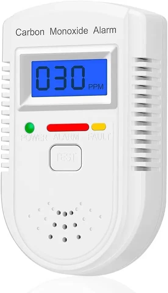 Detector de monóxido de carbono conectado na parede, monitor de gás CO detector de alarme com visor digital aviso de som e luz para casa/local de trabalho