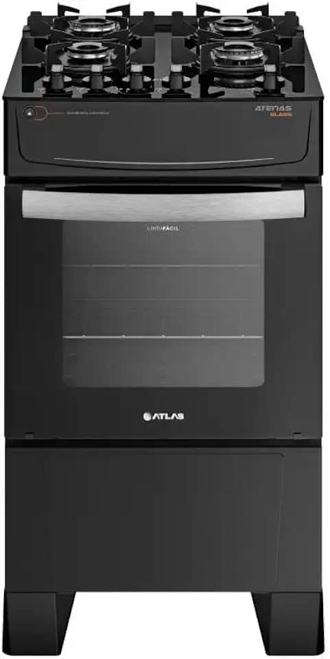 Fogão Atlas 4 Bocas preto Atenas Glass com Acendimento automático - Bivolt