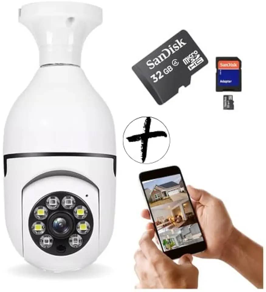 Camera Lâmpada Wifi Ip yoosee Segurança Panorâmica Giratória 360 1080P + cartão de memória 32G SanDisk/com Visão Noturna, Câmera espiã, Pet, crianças, idosos, viagens