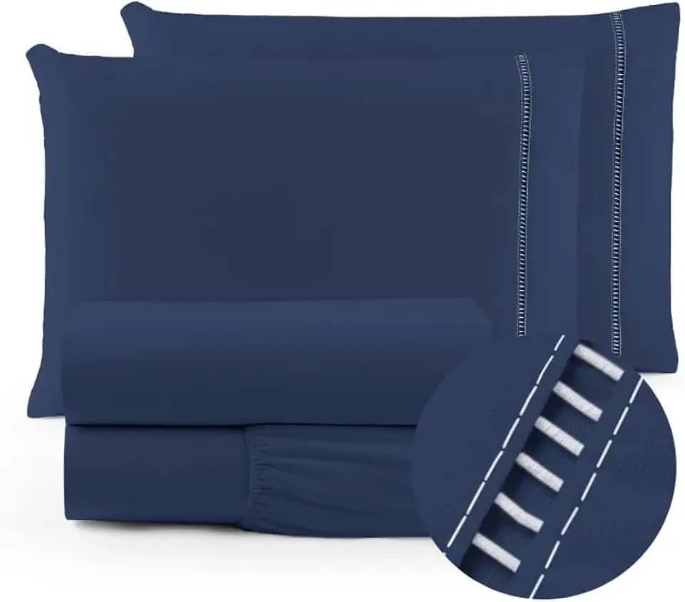 Jogo de lençol 400 fios Micropercal com elástico toque suave varios tamanhos (solteiro, casal, queen, King) (King, Azul-marinho)