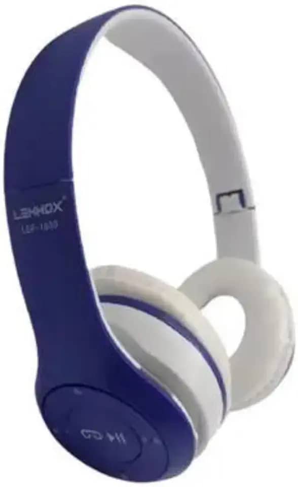 Fone De Ouvido Headphone Bluetooth 5.0 Bateria Longa Duração Sem Fio Extra Bass Dobravel Para Treino, Academia, Trabalho (Azul Escuro e Branco)