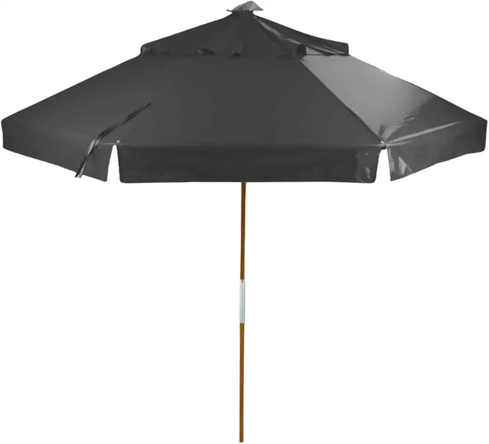 Ombrelone Redondo em Madeira Tauari, 2,40 m, 8 Varetas, Tecido Bagum Bege com Proteção UV 30%, Altura 2,38 m C/ABA (Grafite)