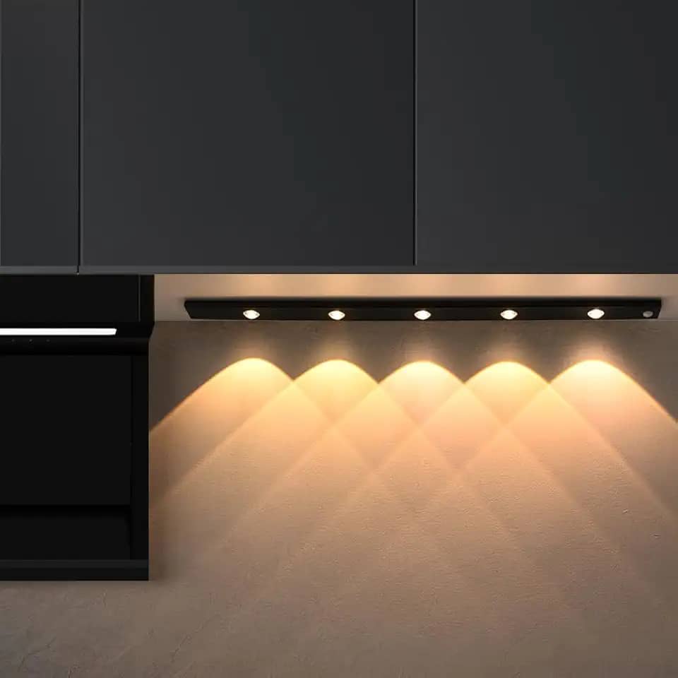 Luminária 3 Cores LED Sensor De Movimento Luz Recarregável USB Cozinha Armário Roupeiro (DMS Preto, 20cm)