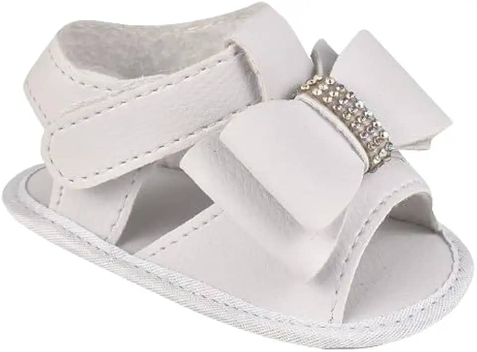 Sandália Bebê Mania Conforto Branca Laço Verão Batizado Velcro Couro Sintético