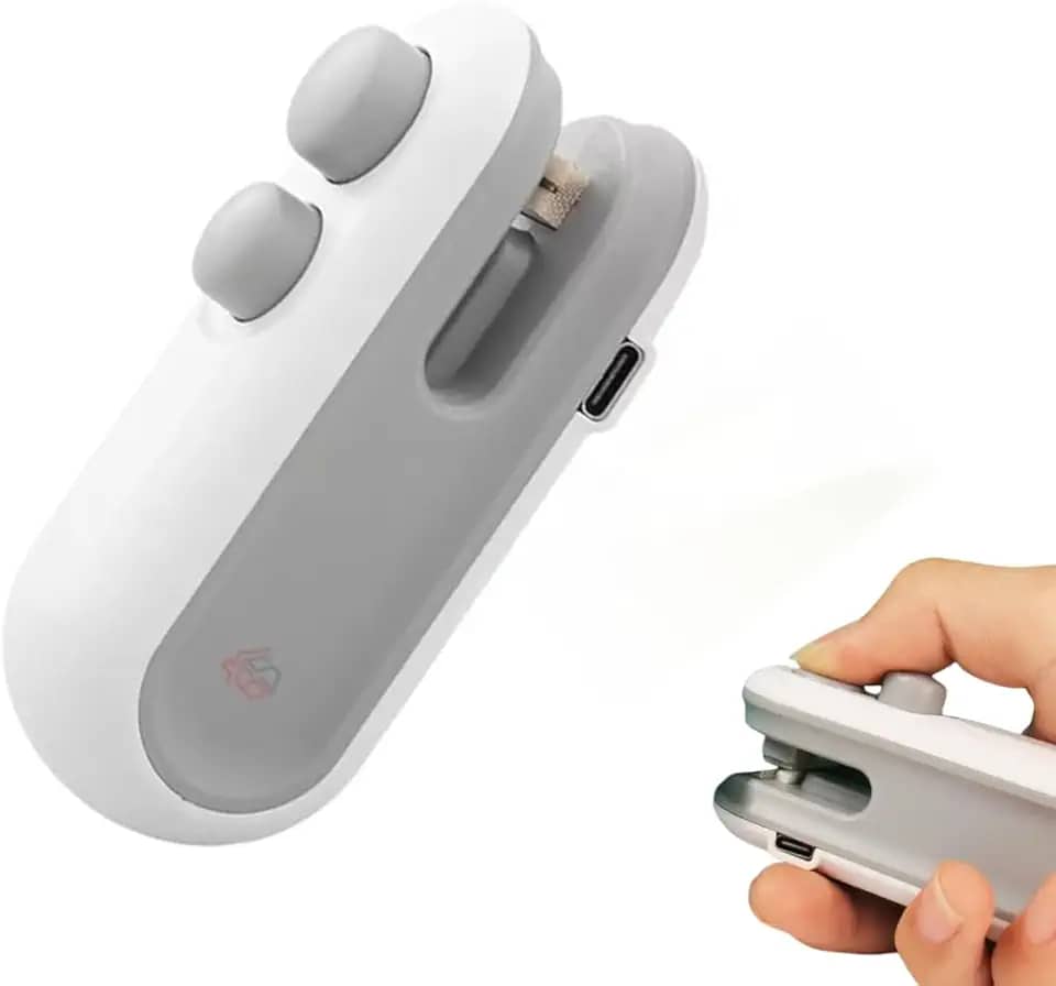 Mini Seladora de Embalagens USB 2 em 1 Recarregável – Sela e Corta com Praticidade