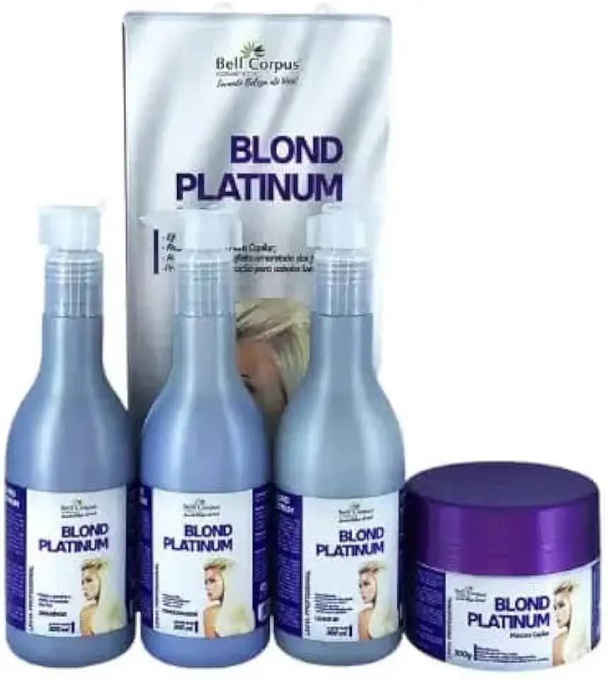 Kit Blond Platinum, Kit Matizador para Cabelos Loiros, Descoloridos e Grisalhos, Shampoo, Condicionador & Máscara