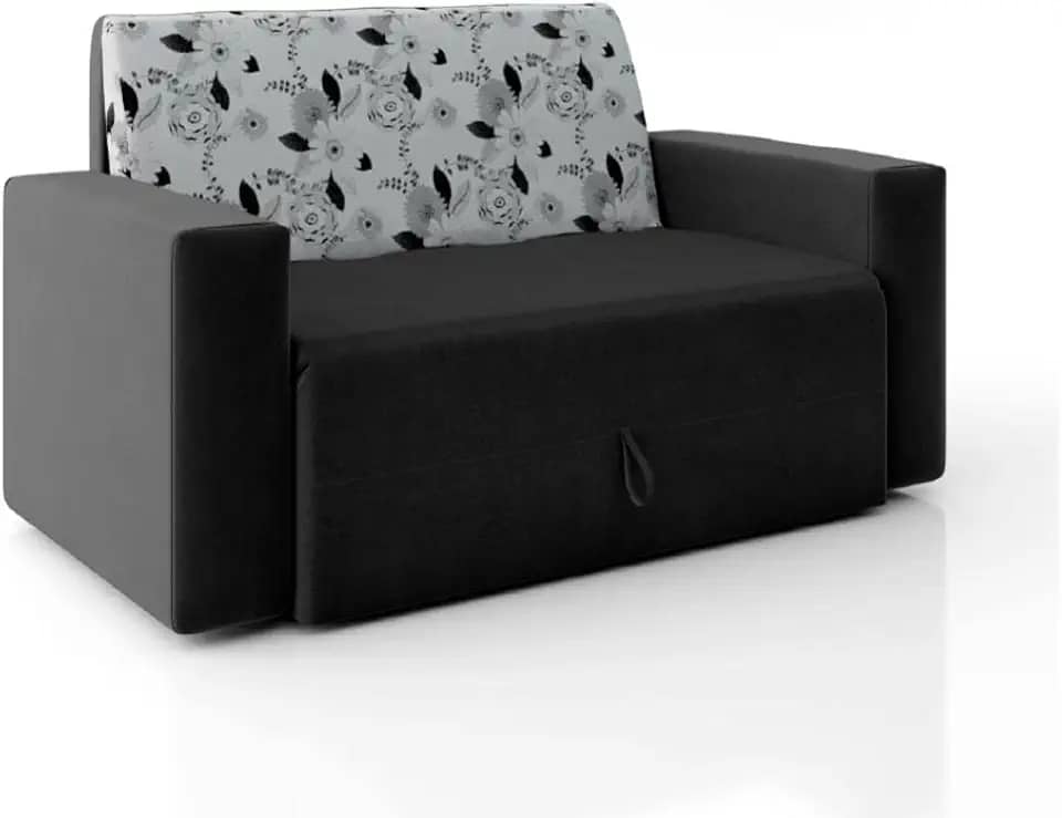 Sofá-cama 2 Lugares Pratik 5000 Mamflex Preto/cinza Floral Suede