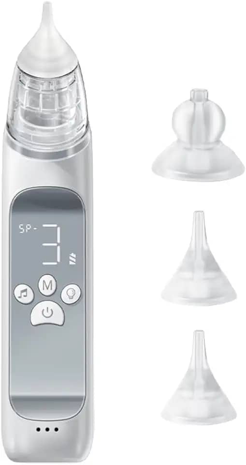 Aspirador nasal elétrico portátil para bebês Sugador de nariz para bebês Limpador de nariz para bebês 3 níveis de audição baixo ruído Anti-refluxo Bateria embutida Luz colorida 10 músicas suave