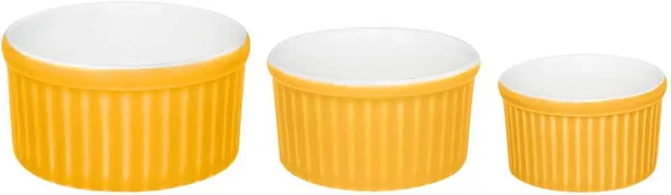 Conjunto De 3 Tigelas Ramequins Branco e Amarelo - Oxford