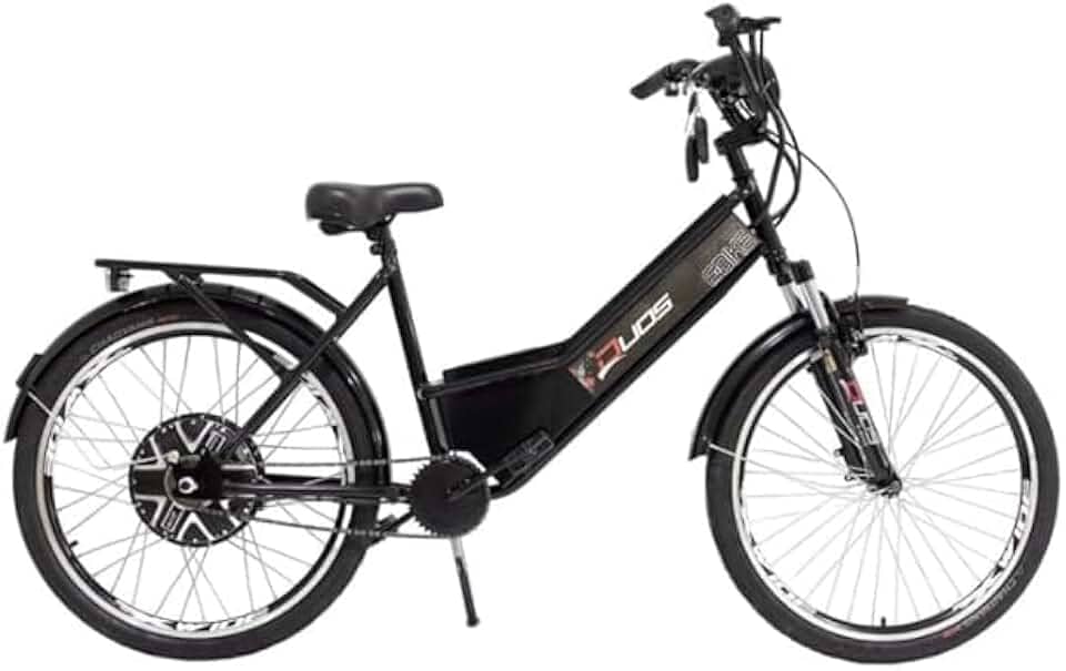 Bicicleta Elétrica 48V 12A, Motor 500W, Velocidade Máxima 20 km/h, Bateria de Chumbo, Aro 14, Freio a Tambor, Painel Digital, Farol LED, Preta, Capacidade 150 kg