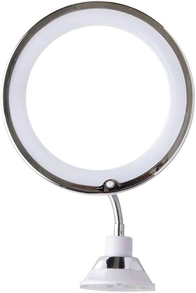 ESPELHO DE MESA/PAREDE FLEXIVEL 360º COM LED + VENTOSA AUMENTA 10X A PILHA PLATINA, Iluminação Profissional para Banheiro e Quarto - Funciona a Pilha