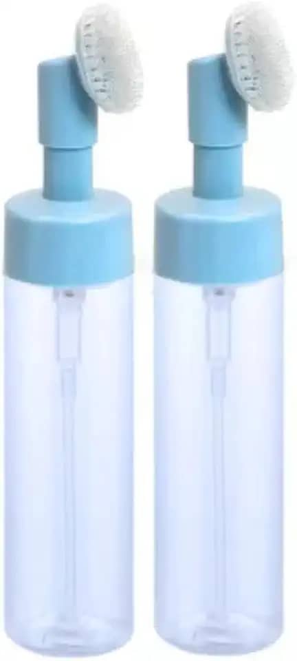 Frasco Pump Espumador com Escovas de Silicone para SkinCare Kit 2 Peças 250ml (Azul)