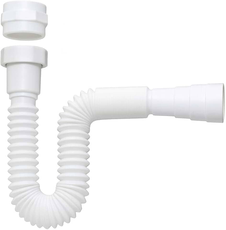 Sifão Sanfonado Universal, Branco, Compatível com Diâmetros 40mm e 50mm, Suporta 20°C a 90°C