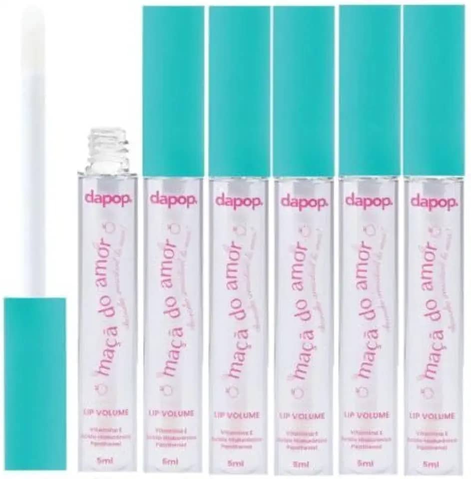 Gloss Labial Maçã do Amor, Volumizador, Transparente com Brilho, Ácido Hialurônico e Vitamina E, 5ml, Hidratação Intensa, Para Lábios Mais Cheios
