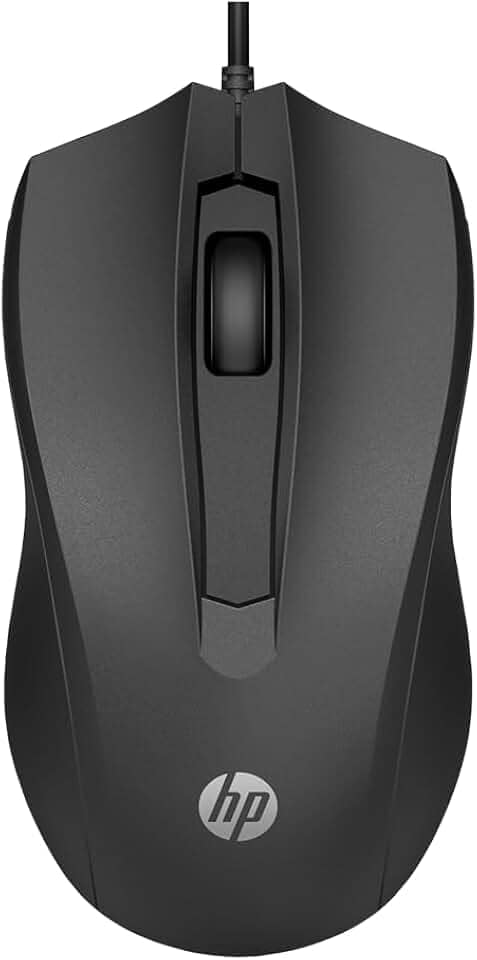 Mouse com Fio HP USB 100 – Sensor Óptico de 1600 DPI, Design Ambidestro, Conectividade USB-A, Compatível com Windows e macOS, Plug & Play, Preto (6VY96AA)