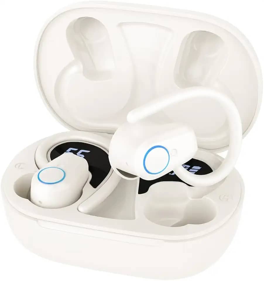 Fone de Ouvido, Bluetooth 5.4, IPX4 à Prova D'Água, Com Microfone Embutido. Design Esportivo e Ergonômico, Ideal Para Corridas, Atividades Físicas, Compatível com IPhone e Android, Anti Ruído (Branco)