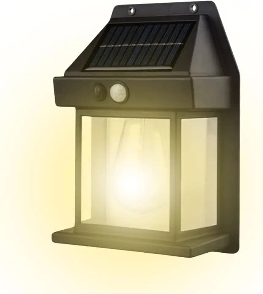 Luminária Solar Externa Potente Arandela Energia Solar, Lâmpada Vintage com Sensor e Acendimento Automático, Ideal para Decoração e Iluminação de Ambientes Externos, Impermeável