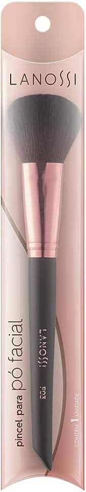 Pincel para Pó Facial Rose Black, Cor Preto/Rosé Metalizado, Lanossi Beauty & Care.