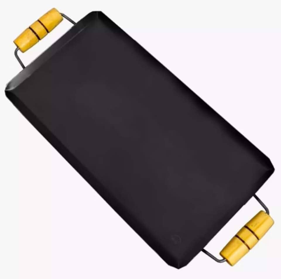 Chapa para Lanches e Churrasqueira, 60 x 30 cm, Base Antiaderente, Alças em Madeira