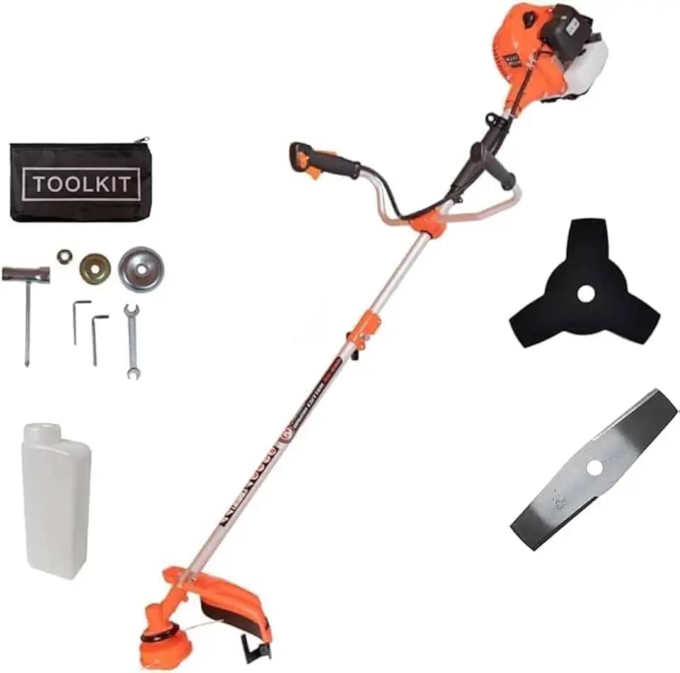 Roçadeira 75CC Gasolina, 2 Tempos 3HP, Lâmina de 2 Pontas, Facão, Corte e Reparo de Jardim, Refrigeração por Ar, Sistema Antivibração, Kit de Manutenção Rápida, Uso Contínuo, Profissional e Doméstico