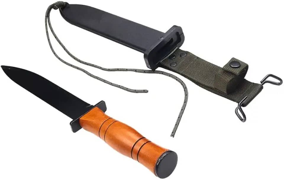 Faca Mk2 Com Bainha Cabo De Madeira Envernizado