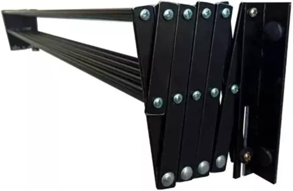 Varal de Parede Sanfonado 100 cm 10 varetas Preto Suporta Roupas de Cama (PRETO)