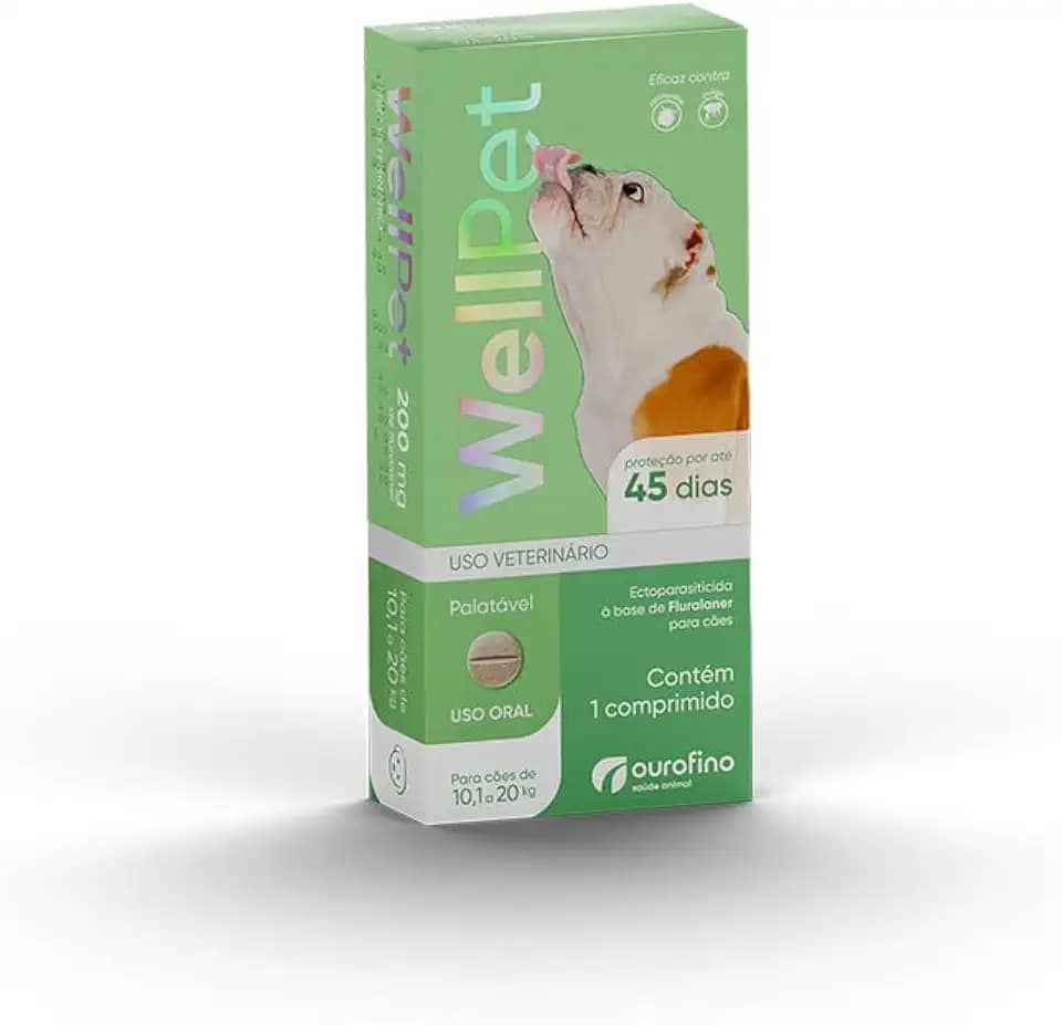 WELLPET - Comprimido Antipulgas e Carrapatos - Cães 10,1 a 20Kg - Ourofino