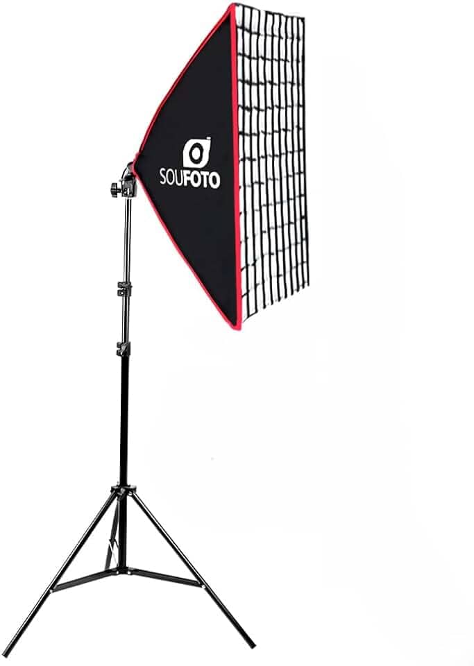 SOU FOTO Kit de Luz Para Gravar Video Profissional com Softbox com Tripé e Tela Grid (Uno Red Grid)