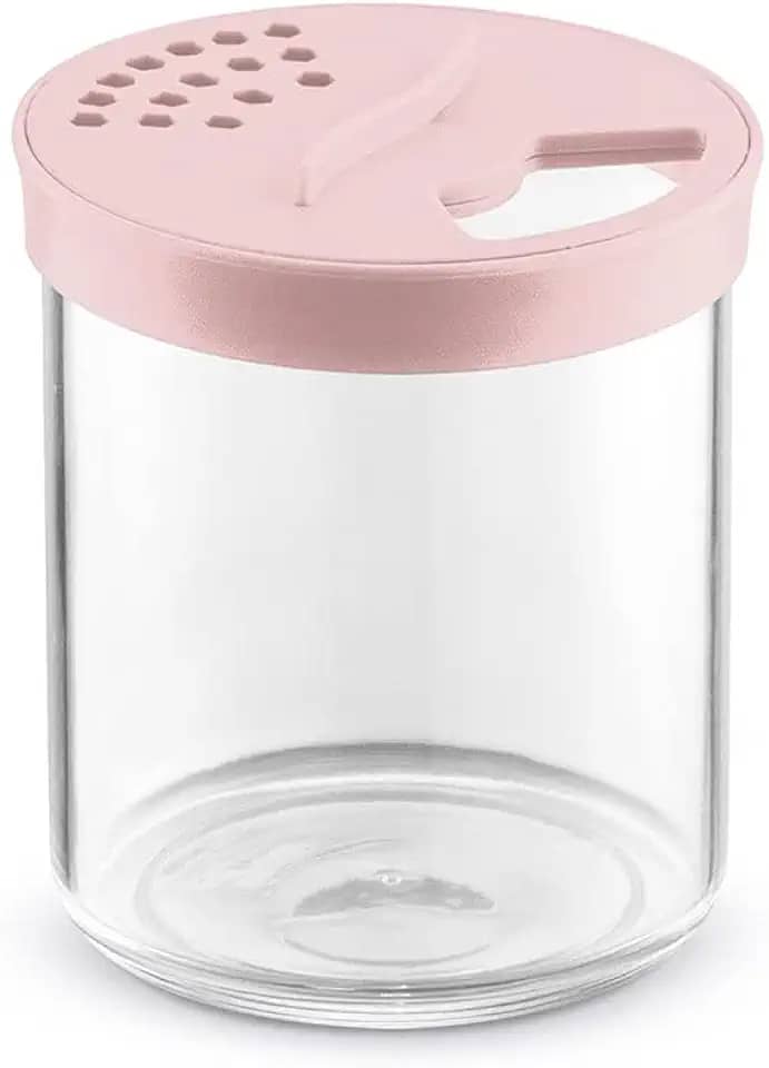 Pote Farinheiro Porta Queijo Ralado Saleiro Tampa Rosa