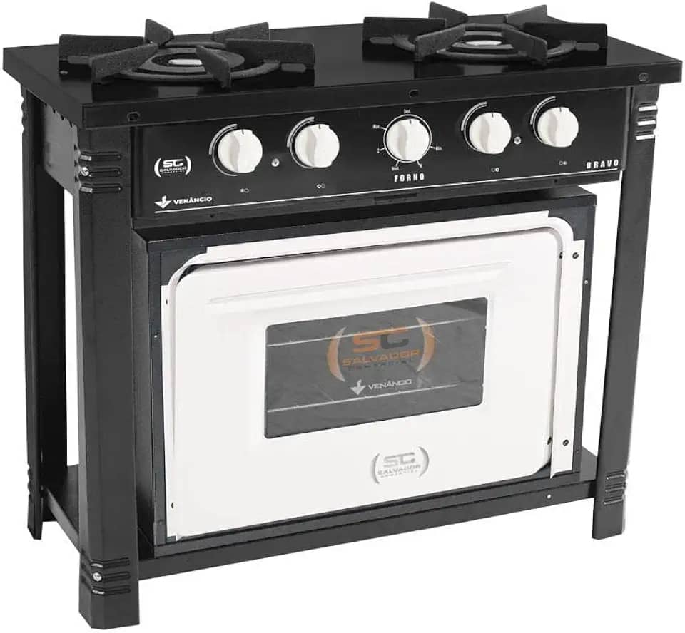 Fogão Industrial Preto com Forno Branco 2 Bocas Duplas Bravo Br2bf - Venâncio