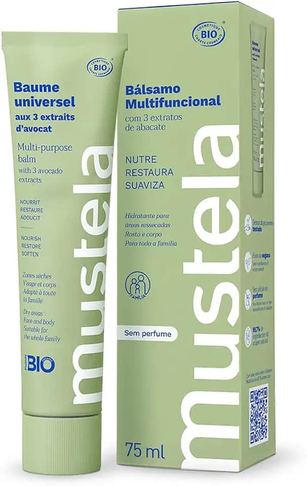 Mustela Bálsamo Multifuncional 75ml - Hidratante para áreas ressecadas do corpo com 3 extratos de Abacate, com 99,7% de ingredientes de origem natural - Para Bebês, Crianças e toda a Família