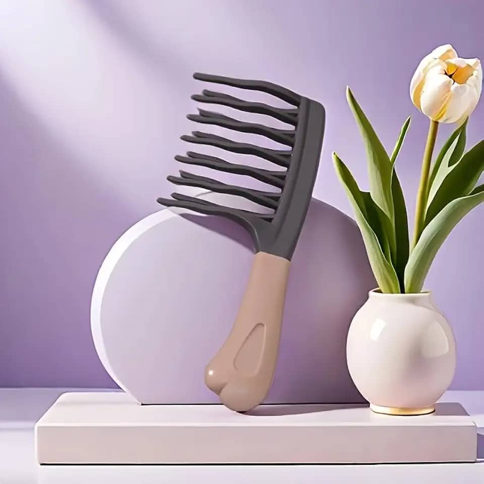 Pente de dente largo com design de dente ondulado de camada dupla, pente de dente largo desembaraçante para cabelos cacheados, molhados e longos
