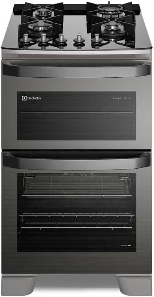 Fogão 4 bocas Electrolux Preto Expert com Duplo Forno, Função Air fryer e Mesa de Vidro (FE4AD) 220V