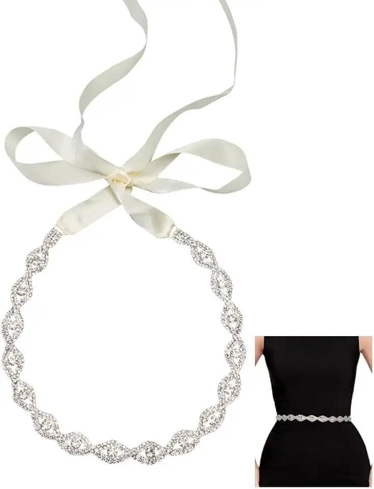 Cintos de noiva de 245 cm, cinto de strass de cristal, faixa para vestido de dama de honra, cinto de corrente de quadril, cinto de metal olho de cavalo com fita de poliéster para vestido de