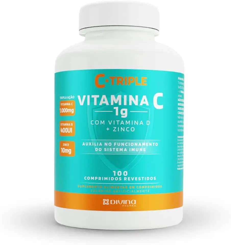 Divina Pharma C-Triple - Vitamina C 1G + Zinco 10Mg + Vitamina D 400Ui X 100 Comprimidos