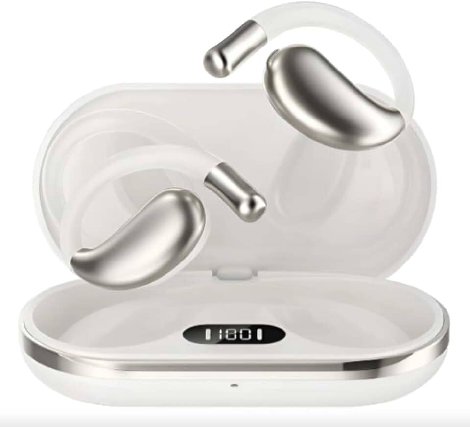 Fone De Ouvido Sem Fio De Condução Óssea TWS, Com Display Digital, Bluetooth, Resistente à Água, Esportivo, Ideal Para Corrida Academia (Branco)