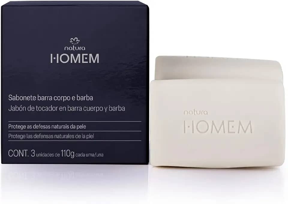 Caixa de Sabonetes em Barra 2 em 1 Corpo e Barba, 3 Unidades de 110g, Natura Homem
