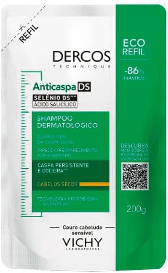 Vichy Dercos DS Refil Shampoo Anticaspa, Tratamento para Cabelos Secos, Elimina 100% da Caspa Visível, Alivia a Coceira e Previne o Reaparecimento por 6 Semanas, 200ml