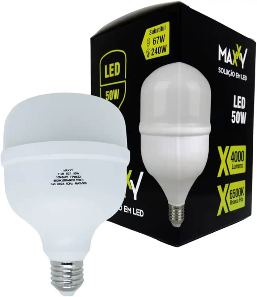 Lâmpada Bulbo LED 50W – Bivolt 4000 Lumens Branco Frio 6500K Soquete E27 Alta Potência e Economia Maxxy Led