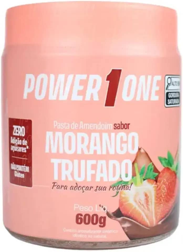 Pasta de Amendoim Morango Trufado, Zero Açúcar, Sem Glúten, 600g Power1One