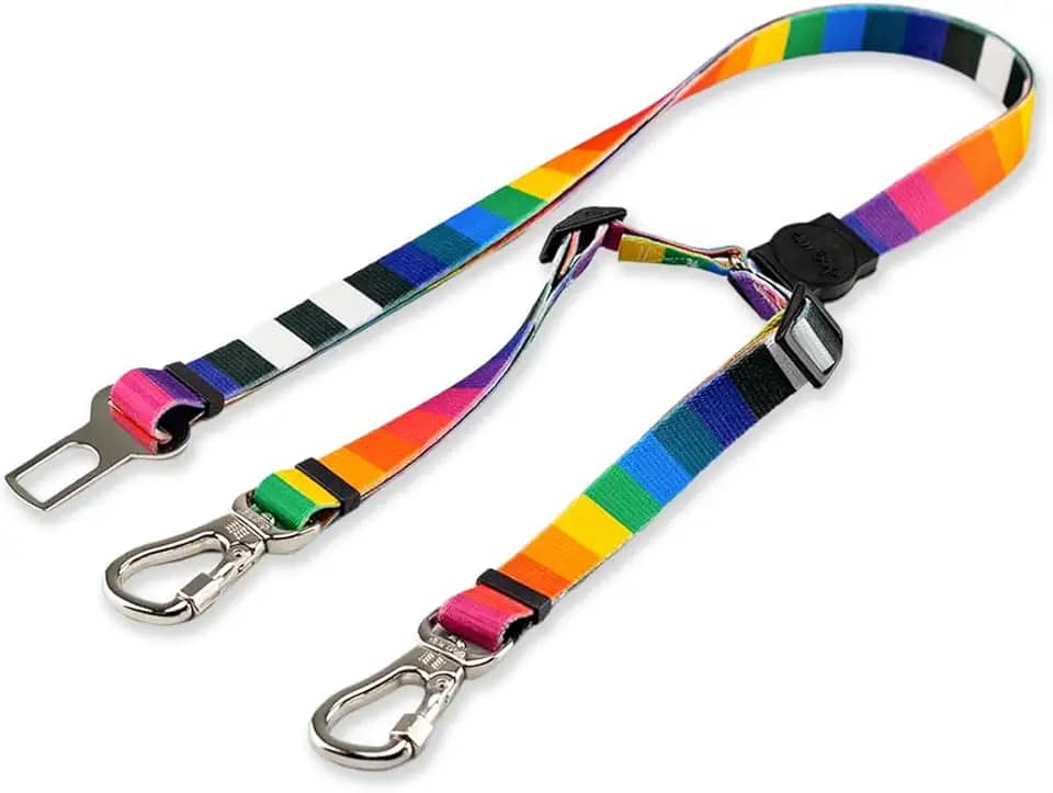 Dog Trip Brasil Cinto de Segurança Pet Duplo Universal para Cachorro Gato com Gancho Trava de Segurança Cães Gatos Carro Coleira Adaptador Porte Ajustável Estampa (Miconos)