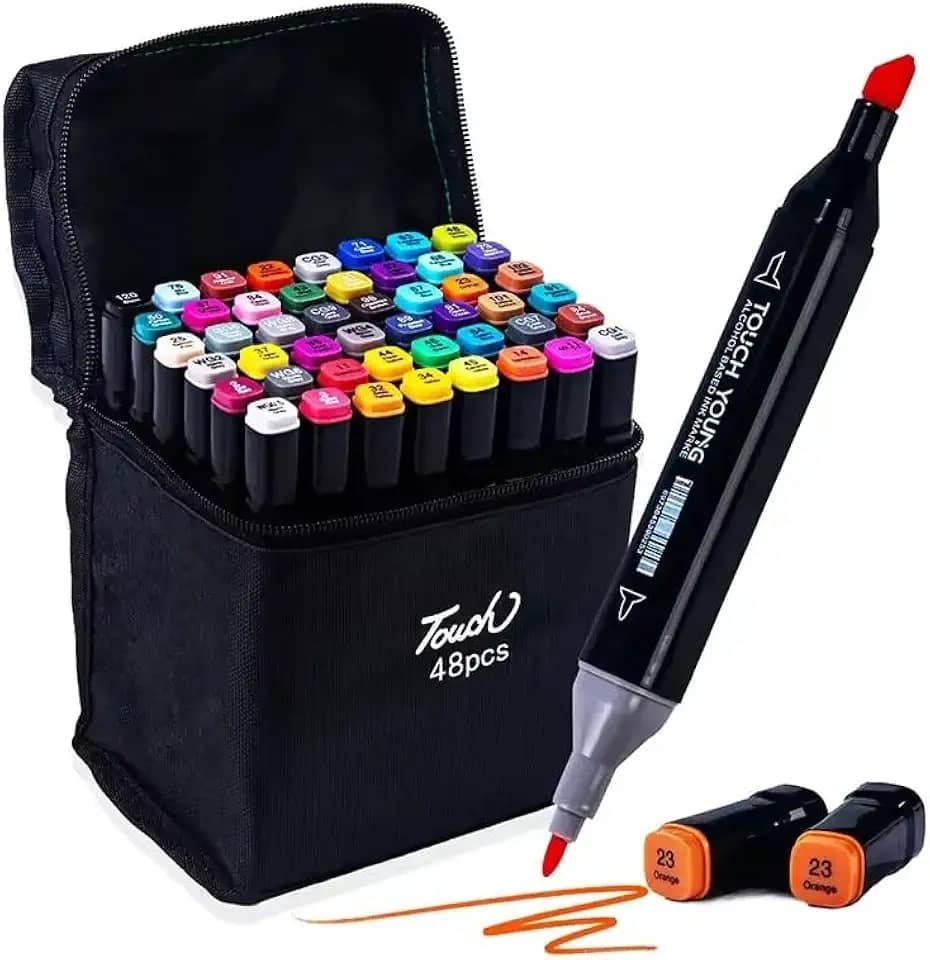 Kit Canetinhas para Pintar Bobbie Goods 24 ou 48 Cores – Canetas Ponta Dupla para Tecido, Acrílico e Papel – Estojo com Marcadores Artísticos para Desenho, DIY, Colorir e Customizar (48)