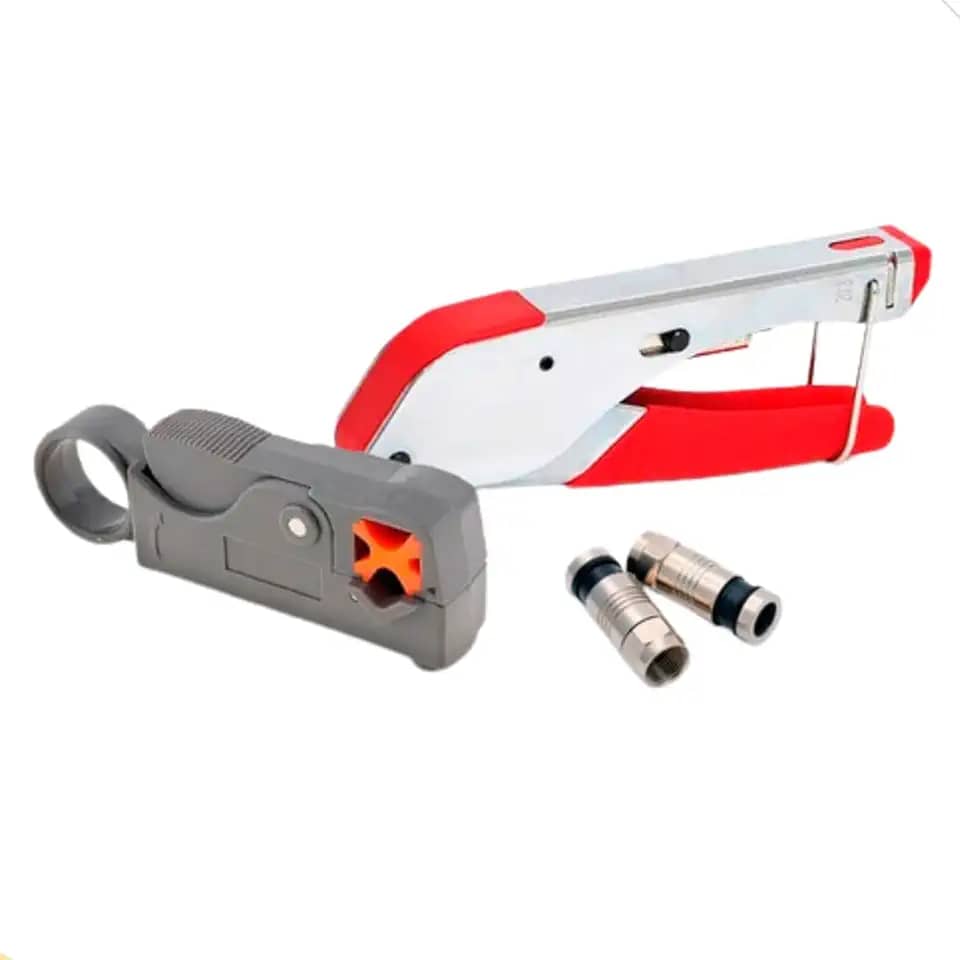 Kit Alicate Crimpador, Decapador Coaxial E 10 Conectores Rg6 Mundo Compras