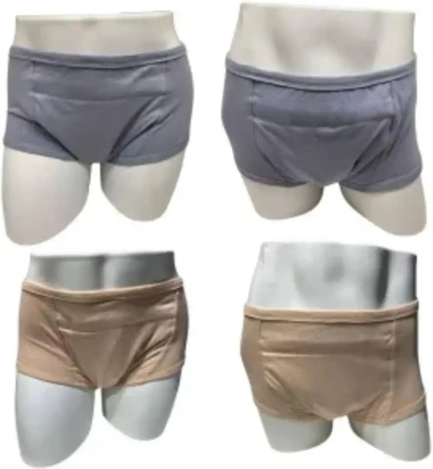 Roupa Intima Unissex Tecido Algodão Geriátrica com Absorvente Para Incontinencia Urinária Segura Escapes Xixi kit 2unds Cinza e Bege (M)