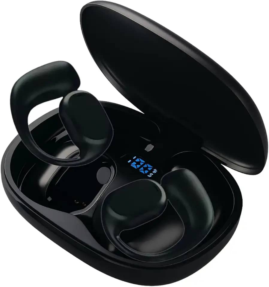 Fone de Ouvido Bluetooth 5.3 Esportivo Compativel com Android e IOS com Alça de Orelha – Bateria Potente, Leve e Confortável, Resistente ao Suor, Ideal para Corridas/Treinos eTrabalho (Preto)