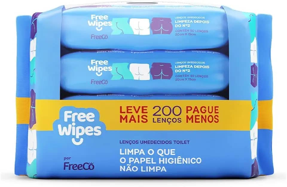 Free Wipes Lenço Umedecido Toilet Pack com 4 unidades