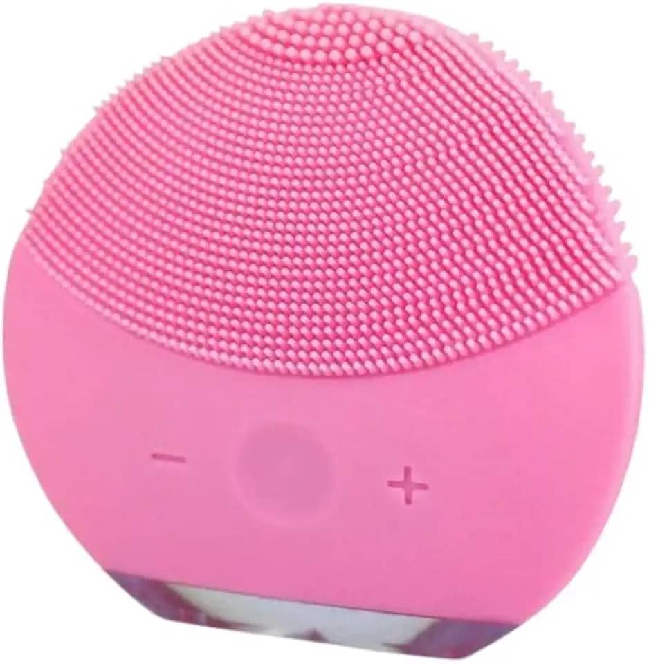 Esponja Elétrica de Limpeza Facial com Cerdas de Silicone e Função Massageadora - Portátil e Recarregável para Cuidados da Pele (Rosa)