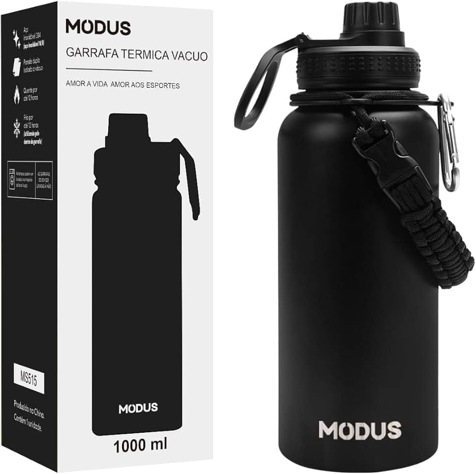 MODUS Garrafa Térmica Esportiva De Aço Inoxidável Com Isolamento A Vácuo De 1000ML (Preto)