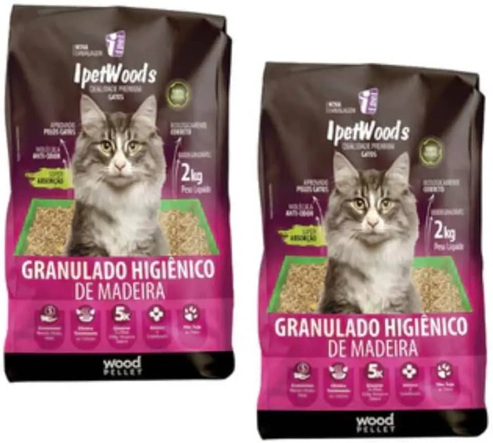 2 GRANULADO HIGIÊNICO DE MADEIRA WOOD'S P/Gatos (2 PACOTES DE 2KG)