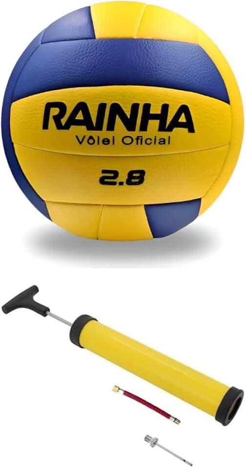 Bola de Vôlei Profissional Rainha 2.8 - Perfeita para Jogos em Areia e Quadra Para Treinos, Jogos e Lazer, Amarela + Bomba de Ar